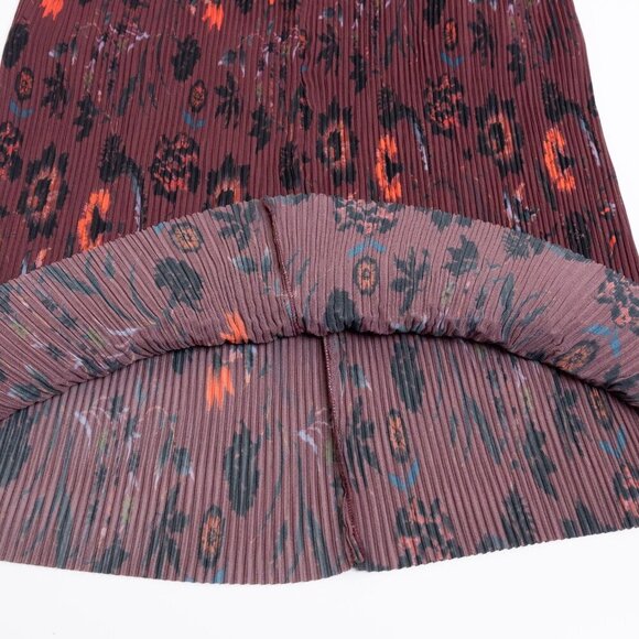 Sandro Pleated Midi Skirt Floral Burgundy Size 1 - Picture 10 of 16
